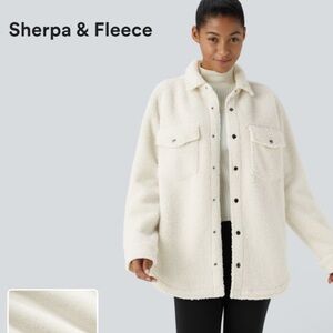 NWT HALARA Collared Button Chest Pocket Long Sleeve Curved Hem Sherpa Jacket
